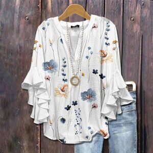 Floral White Blouse
